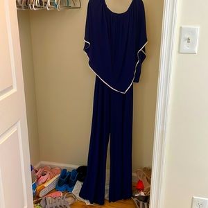 Blue jumpsuit, with Diamond beading. Plus size Small
